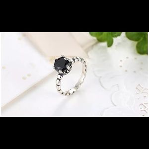 Silver Ring with Black Cubic Zirconia